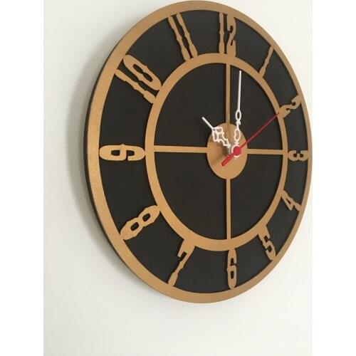 North Designed Black Gold Circle Decorative Wall Clock 30 Cm