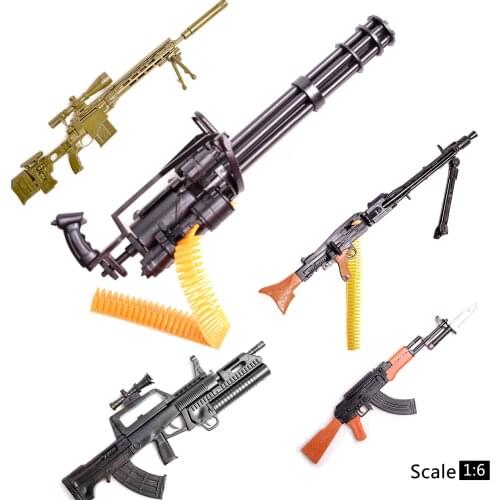 1:6 1/6 Scale 12 inch Action Figure M134 AK47 MG42 QBZ95 98K SVD M16 RPG7 G43 Gatling Minigun Terminator Gift Toys For Children