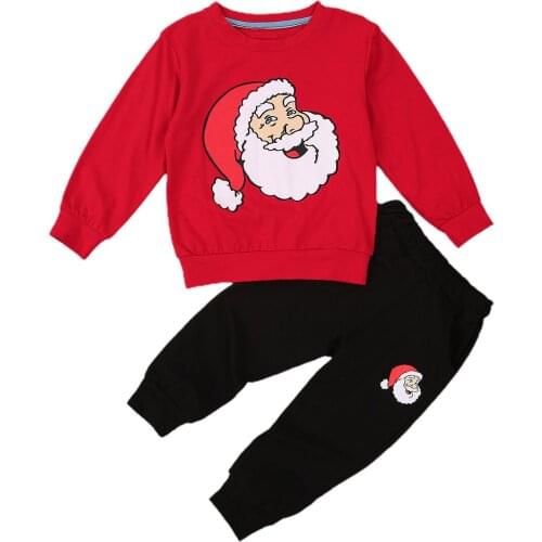 FOCUSNORM 2-7Y Xmas Kids Boys Clothes Sets Cartoon Santa Print Pullover Long Sleeve Sweatshirt Tops Pants 2pcs