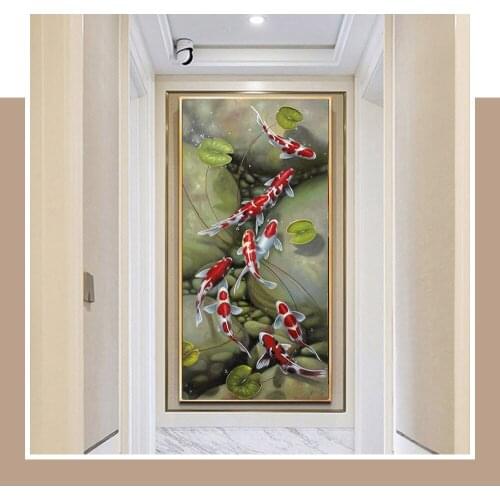 Chinese Abstract Nine Koi Fish Canvas Painting Landscape Big Size Animal Posters and Printings For Living Room Modern Decoration