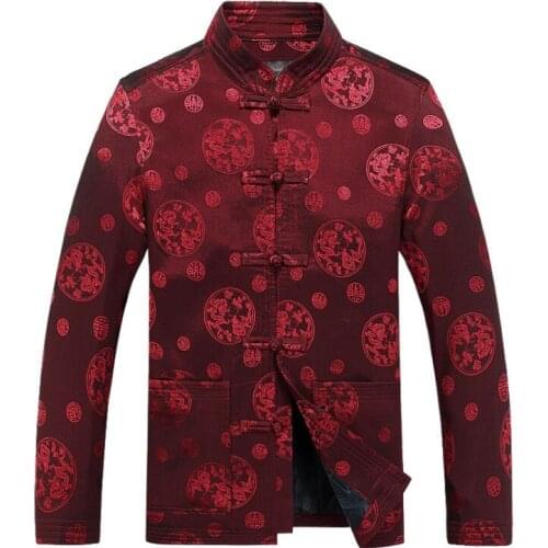 Middle-aged Chinese tunic suit man jacket men blazer Long sleeve coats mens Tang suit Chinese style stand collar spring autumn