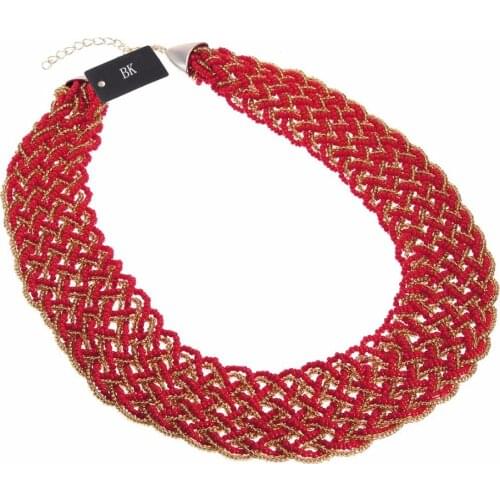 BK Fashion Multicolor Gold Chain Resin Seed Beads Chunky Choker Statement Pendant Bib Necklace