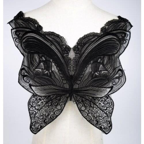 DIY Black Butterfly sequins polyester mesh lace collar Craft Neckline decorative applique lace Patch Scrapbooking BW138