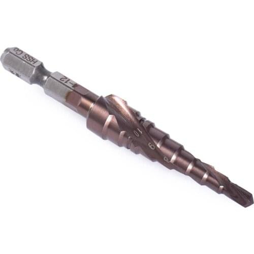 M35 HSS-CO Step Drill Bits 3-12mm Metalworking Spiral Groove 1/4 Inch Hex Shank Stainless Steel Tapping Cobalt Plating 1PC