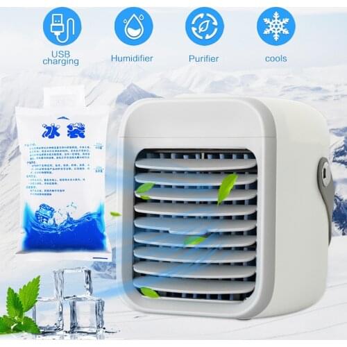 Mini Portable Air Conditioner Light Air Conditioning Humidifier Purifier USB Air Cooler Fan with 3 ice packs Tanks for Home