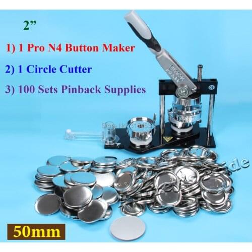Worldwide Class N4 2" 50mm Badge Button Maker Machine +Plastic Adjustable Circle Cutter+100 Sets Metal Pinback Supply