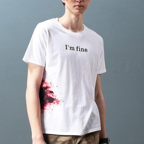 Men Short Sleeve Round Collar I'm Fine T-shirt Tee Top for Summer Beach Party -MX8