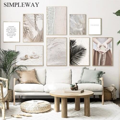 Sand Hand Canvas Art Print Beach Palm Leaf Landscape Wall Painting Seashell Poster Simplicity Picture Nordic Modern Home Decor
