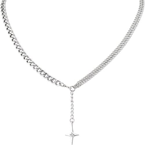 Fashion Stainless Steel Choker Necklaces Cross Star Pendant Punk Trendy Women Men Jewelry Necklace