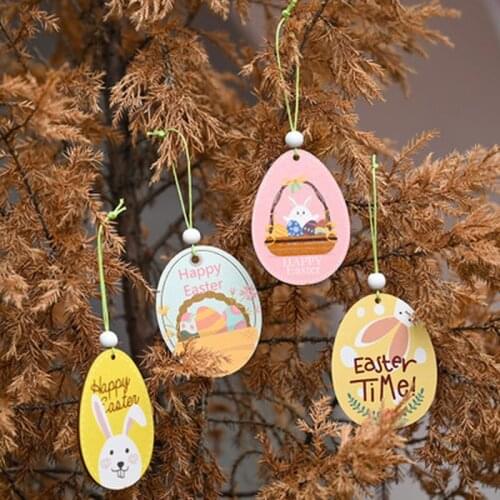 Easter Rabbit Wooden Pendant Home Decor Rabbit Chick Eggs Happy Easter Party DIY Crafts Hanging Ornaments Wedding Decoration