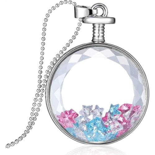 Silver Plated Jewelry with Glass Round Shaped Inlay Rhinestone Choker Pendant Necklace for Women Gift