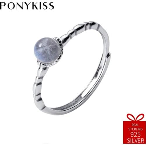 PONYKISS Romantic 100% 925 Sterling Silver Resizable Opening Transparant Bead Ring Fine Jewelry Women Engagement Creative Gift