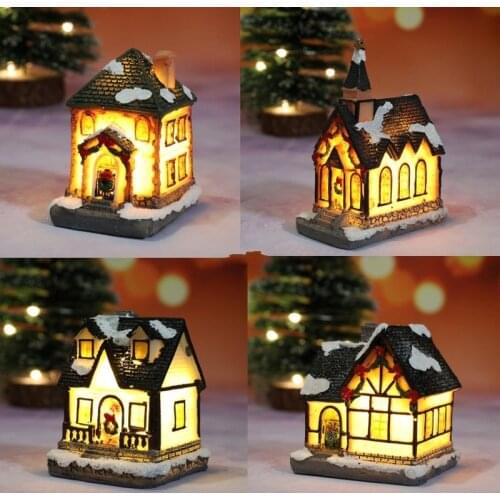 Christmas LED Light Christmas Decorations Micro-landscape Resin Small House Decorations Cristmas Ornaments New Year Gifts