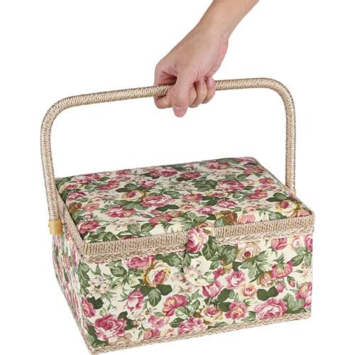 Thread Sewing Storage Basket Household Floral Print Craft Box With Handle UK