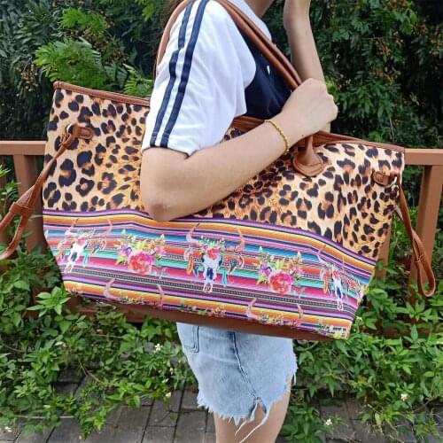 GA Warehouse Delivery Hot Selling Leopard Cow Print Tote Bag Canvas Shoulder Handbag DOM-1141226