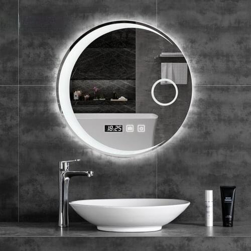60CM Nordic Smart Anti-Fog Bathroom Mirror Bathroom Wall Hanging Led Luminescent Lamp Moon round Mirror with Light Toilet Mirror