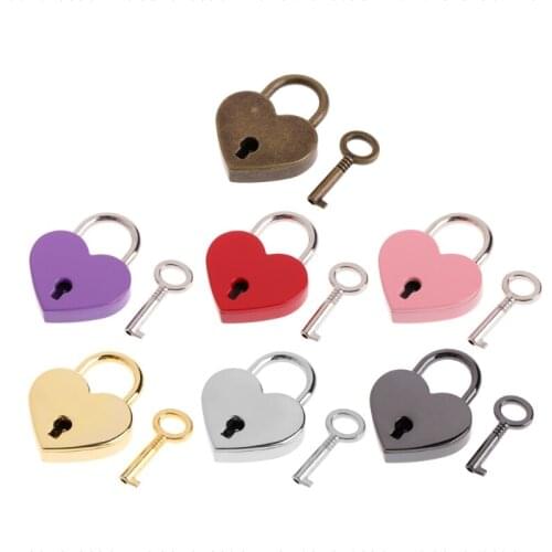 Heart Shape Vintage Old Antique Style Mini Archaize Padlocks Key Lock with Key Metal Twist Lock for Bags