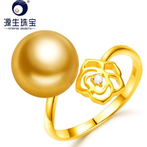 YS 18K Solid Gold Engagement Rose Ring 10-11mm South Sea Pearl Ring Fine Jewelry