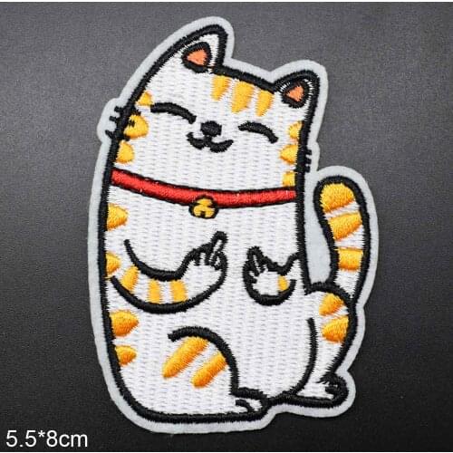 Yellow Novelty Middle Finger White Cat Embroidery Clothes Patch For Clothing Iron On Patch Punk Motif Applique Accessory