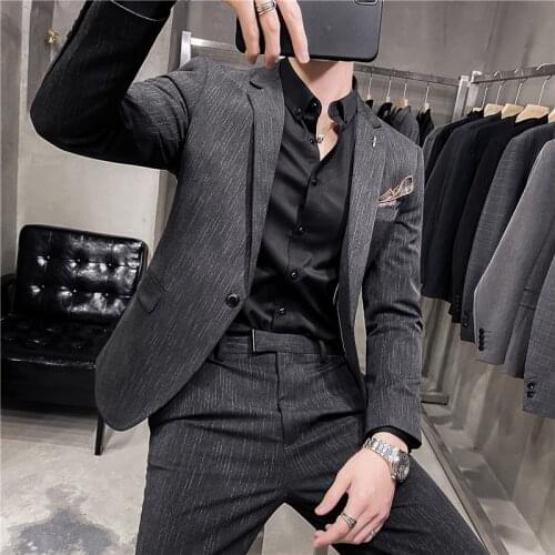 Plus Size 7XL 6XL 5XL-S Dotted Stripes Suit Men Clothing Hot Sale Business Formal Wear Casual Jacket+Pant Slim Fit Wedding Dress