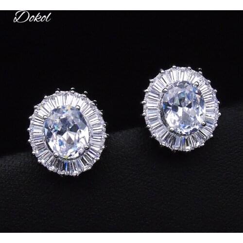 DOKOL Sparkling Big Zircon Earring bijoux Fashion Silver Color Oval Shape Stud Earrings for Women Christmas Gift DKE0102