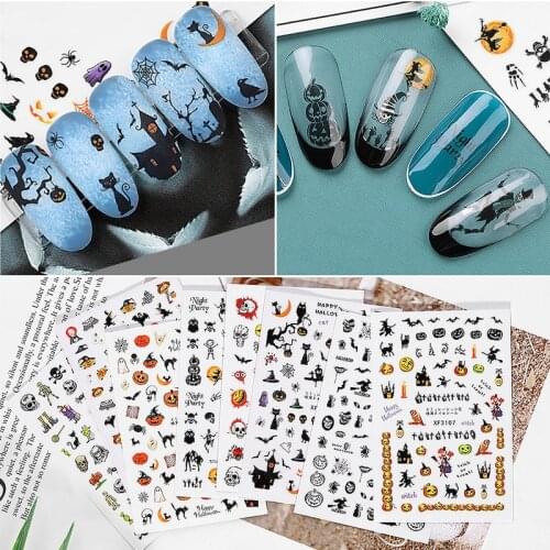 Manicure Pumpkin Lantern Skeleton Halloween Nail Sticker 1 Sheet Vampire Decals DIY Art Nail Decorations Nail Sliders