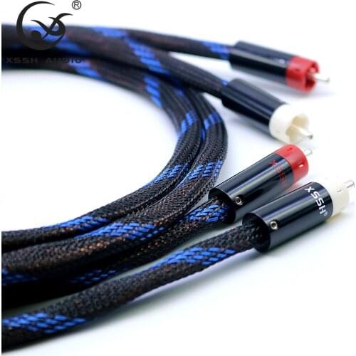 1 pair male RCA to RCA XSSH audio OFC pure copper plated silver 2RCA to2RCA Audio Coaxial Extend Cable Line Wire