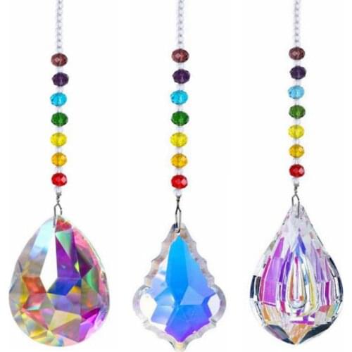 1PCS 50mm 76mm Crystal Prism Ball Hanging Chain Colorful Beads Strand Design Rainbow Window Ornament Home Garden Decoration