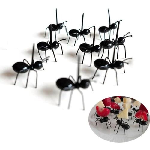 12pcs/lot Mini Ant Fruit Fork Cutlery Plastic Cake Dessert Forks Food Pick Tableware For Party Decoration QA 107