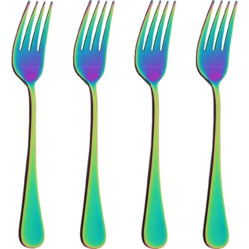 4Pcs Colorful Mirror Dinner Fork Stainless Steel Dinnerware Flatware Western Fork Hotel Party Rainbow Tableware Cutlery Set