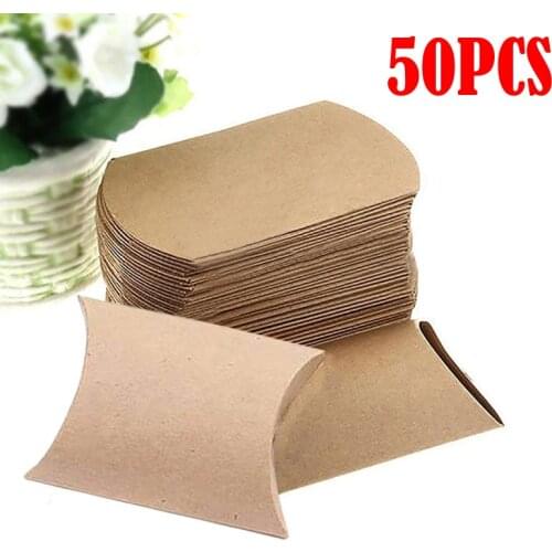 50PCS Kraft Paper Pillow Favor Box Wedding Party Favour Gift Candy Boxes Home Party Birthday Supply