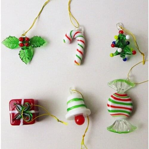 6pcs Handmade Murano glass Christmas tree, crutch, candy, gift package, bell, Christmas Ornaments Home decorative Pendant