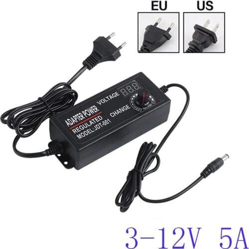 AC to DC Volt Power Supply Adapter Adjustable Transformer 3-12V 5A Power Adapter US/EU Plug High-Power Adjustable Supply Power