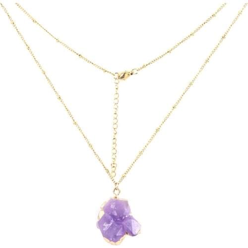 Irregular Natural Gem Stone Pendant Necklace Purple Crystal Chakra Quartz Amethysts Necklace Bohemian Fashion Jewelry Gift