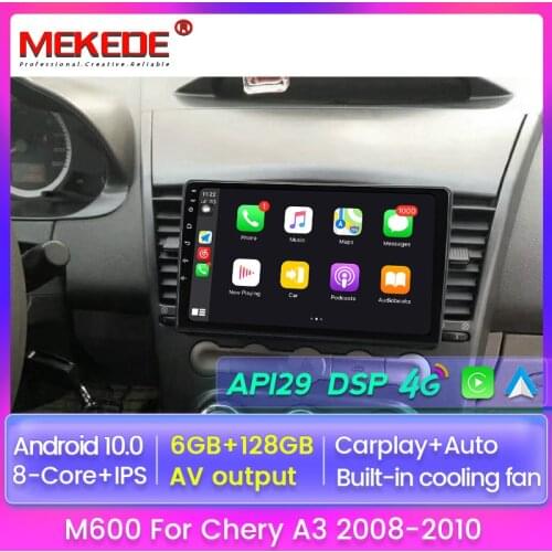 IPS Screen Android 10.0 6+128GB Car Radio For Chery A3 A5 Tiggo 2008-2010 DVD Player Multimedia Autoradio GPS Navigation HDMI