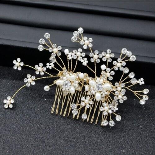 Rose Gold Color Hair Comb Austrian Crystal Blossom Bridal Headpiece Wedding Jewelry Hair Accessories for Hairstyle