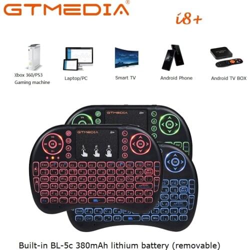 3 Color Backlit GTMEDIA i8+ Mini Wireless Keyboard 2.4ghz EN/RU/SP Air Mouse Multitouchpad for Laptop/Smart TV/TV Box/Gaming