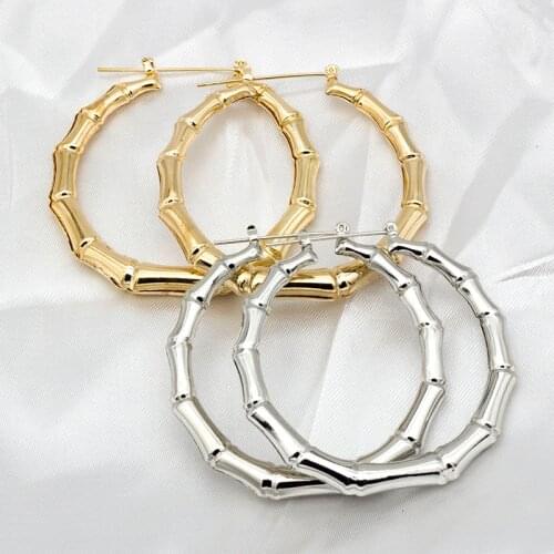 Hiphop Big Bamboo Circle Hoop Earrings For Women Oversized Large Bamboo Joint Earrings Nightclubs