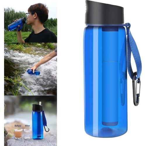 650ml Survival Water Filter Straw Purifier Bottle Camping Emergency Outdoor