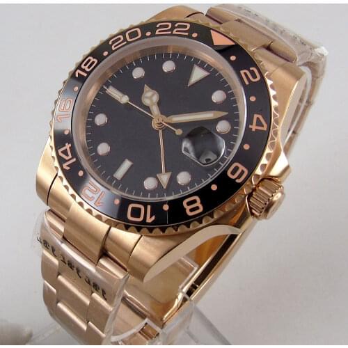 GMT Watches 40mm Rotating Bezel Mens Mechanical Watch Sapphire Glass Top Brand Rose Gold Waterproof Watch Business Men