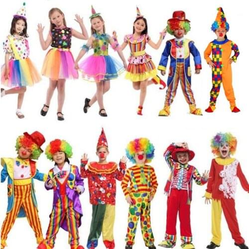 Children Clown Costume Amusement Park Circus Clown Performance Cosplay Costumes Kids Boy Girl Carnival Party Purim Halloween