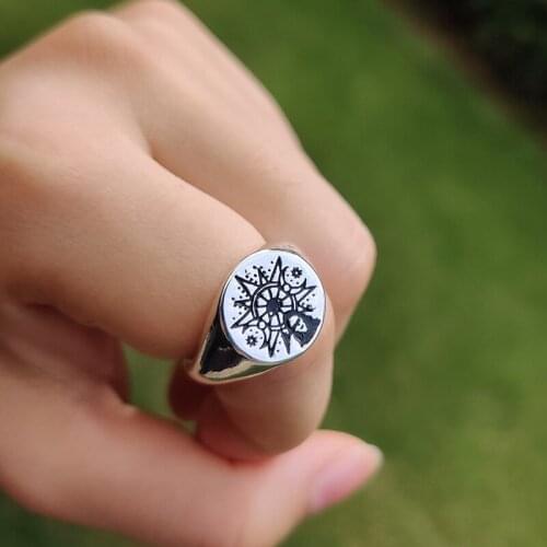 Aesthetic Ring For Women Stainless Steel Gold Constellation Punk Rings Vintage Exaggeration Gothe Jewelry Astrology Cadeau Homme