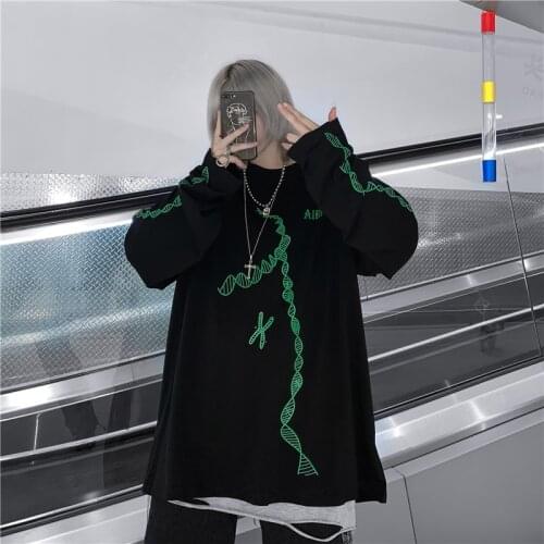 Long-sleeved T Shirt Women Korean Style Harajuku Loose Retro Casual Men and Women Couple T-shirt Autumn and Winter