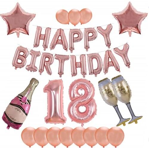 Custom Age Cheers 18 21 30 40 50 60th Birthday Party Decorations Adult Rose Gold Happy Birthday Balloons Set Supplies