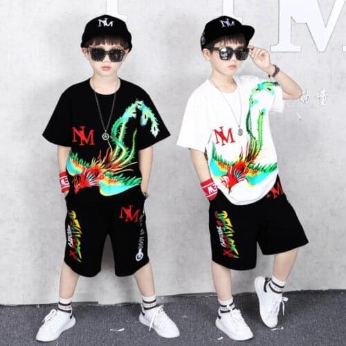 Boys Clothing Sets Children Cartoon phoenix T-shirt Short Sleeve +Pants Set Two Pieces Set Kids Boys Clothes 6 8 10 14 Years Old
