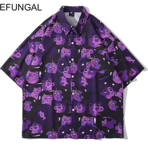 Summer Hawaiian Shirt Men Fashion Streetwear Tops Hip Hop Shirts Cartoon Emoticons Breathable Dress Holiday Beach Short Sleeve