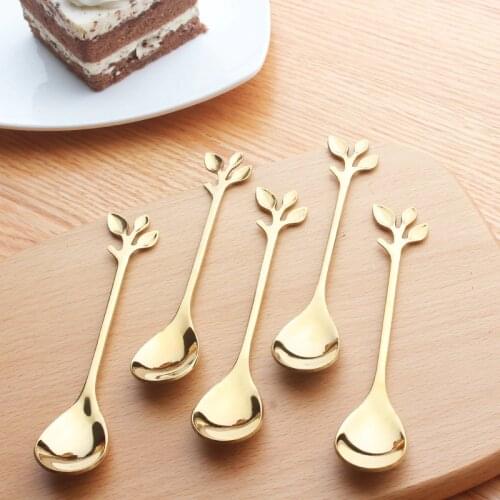 Small Mini Metal 304 Stainless Steel Flower Shape Leaf Antlers Coffee Spoon Stirring Spoon Teaspoon Tea Spoon Gold Wedding Gift