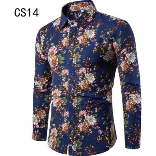 Mens Long Sleeve Shirts 2019 New Spring Flower Printed Floral Mens Shirts Casual Hawaiian Beach Summer Masculina Camisetas M-5XL