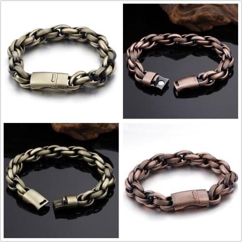 Vintage Retro Bracelet Chain 316L Stainless Steel Bronze/Red Bronze Oval Link Chain Mens Bracelet Bangle 8.66inch 13mm Wide