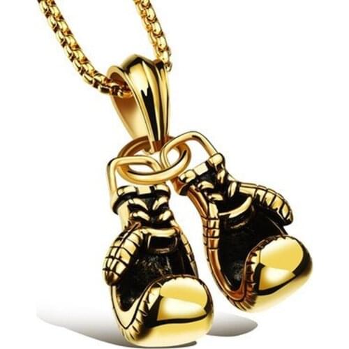 2021 New Retro Fitness Boxing Gloves Titanium Steel Necklace Lettering Domineering Fashion Punk Pendant Accessories Wholesale